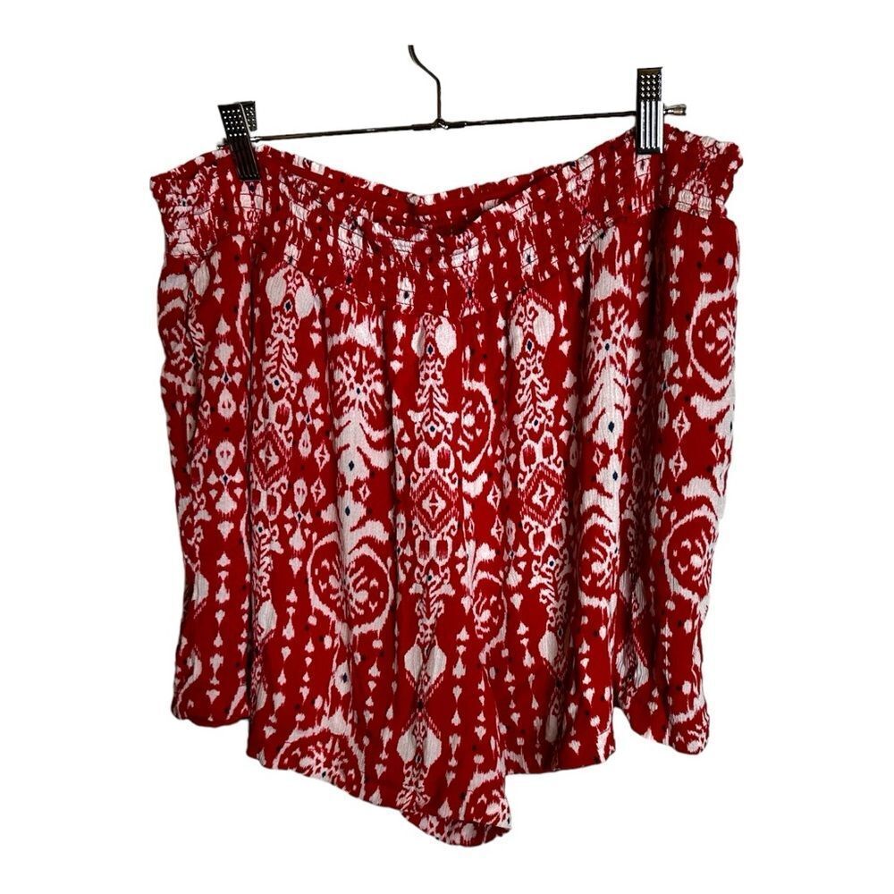 Knox rose red white  elastic waist flowy boho print shorts size xxl